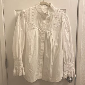 Rebecca Taylor White Poplin Lace long sleeve top. Brand new. 100% cotton.